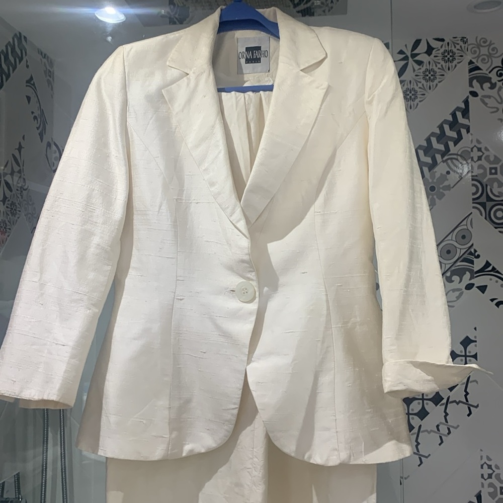 VTG Orna FarhoRARE Made in 🇫🇷 100% Silk Off White 2 Pieces High Rise Pants Set - Picture 4 of 17